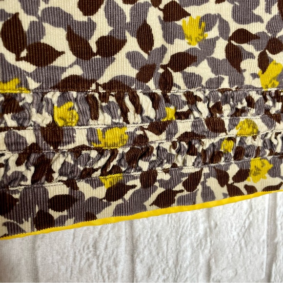 Boden Corduroy Floral Skirt Women’s 6 Brown Yellow Ruched Hem Leaves Lined - Picture 2 of 8
